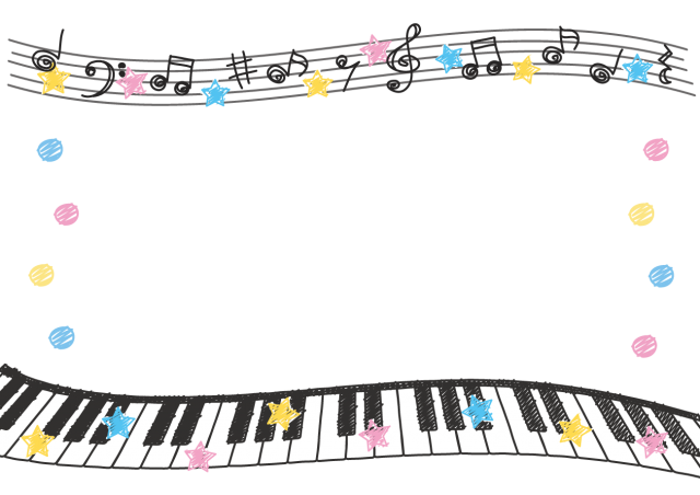 音符と鍵盤のフレーム 手描き風 無料イラスト素材 素材ラボ