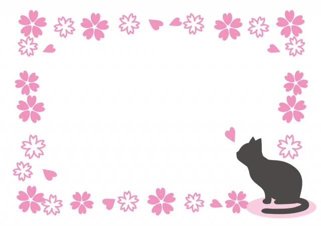 猫と桜のフレーム ピンク 無料イラスト素材 素材ラボ