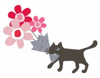 黒猫と花