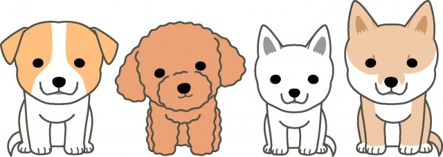 ４匹の子犬 お座り 無料イラスト素材 素材ラボ