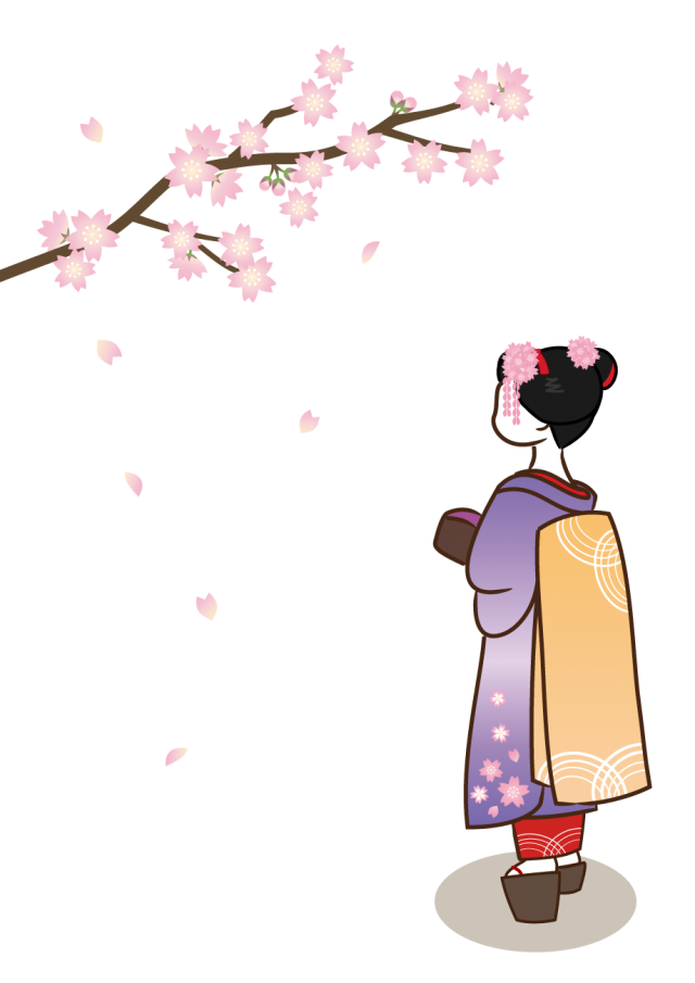 舞妓さんと桜 無料イラスト素材 素材ラボ