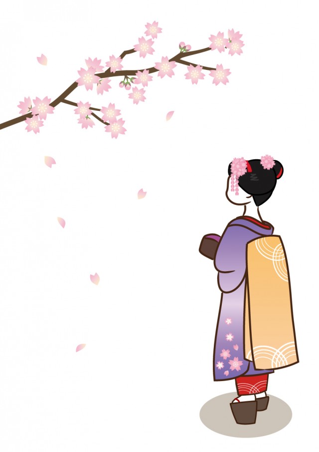 舞妓さんと桜 無料イラスト素材 素材ラボ
