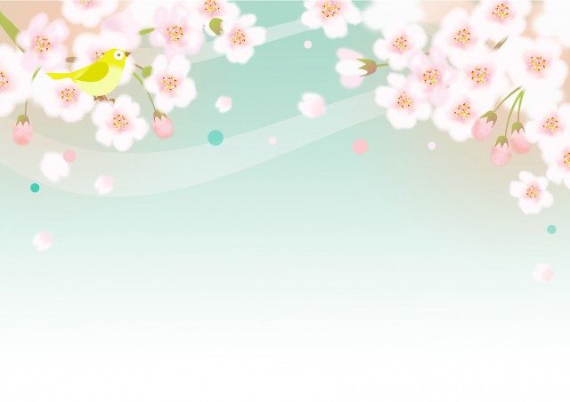 メジロと桜の風景 無料イラスト素材 素材ラボ