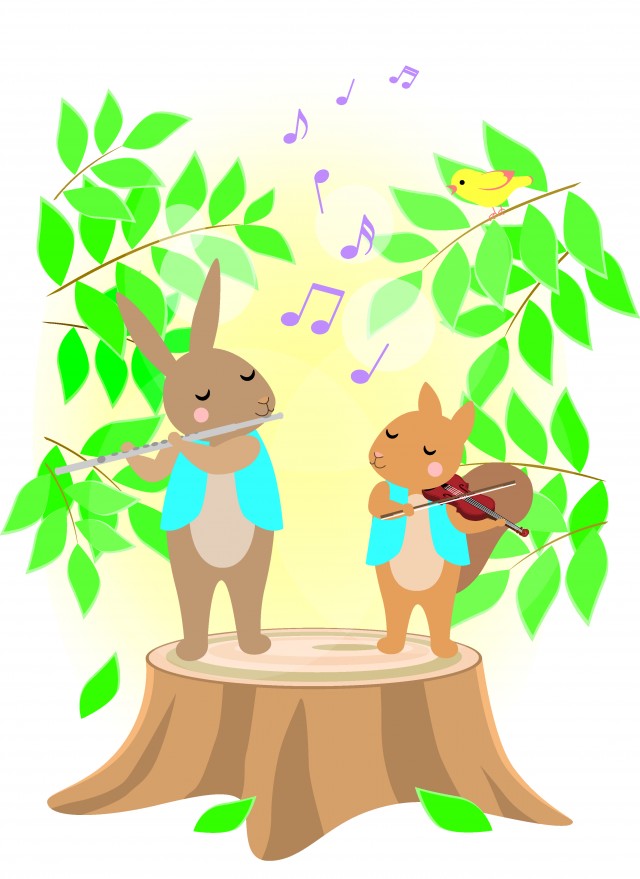 森の動物たちの音楽1 無料イラスト素材｜素材ラボ