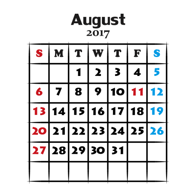 カレンダー 140 17年08月 Jpg Ping 無料イラスト素材 素材ラボ