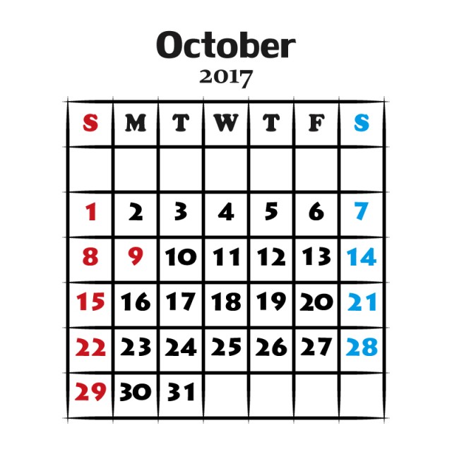 カレンダー 142 2017年10月 Jpg Ping 無料イラスト素材 素材ラボ