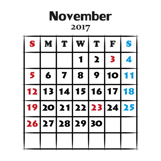 カレンダー 143 17年11月 Jpg Ping 無料イラスト素材 素材ラボ