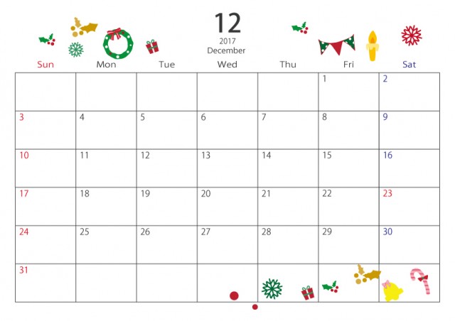 2017年度 12月カレンダー 小さなイラスト 無料イラスト素材 素材ラボ