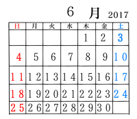 6月のカレンダー…