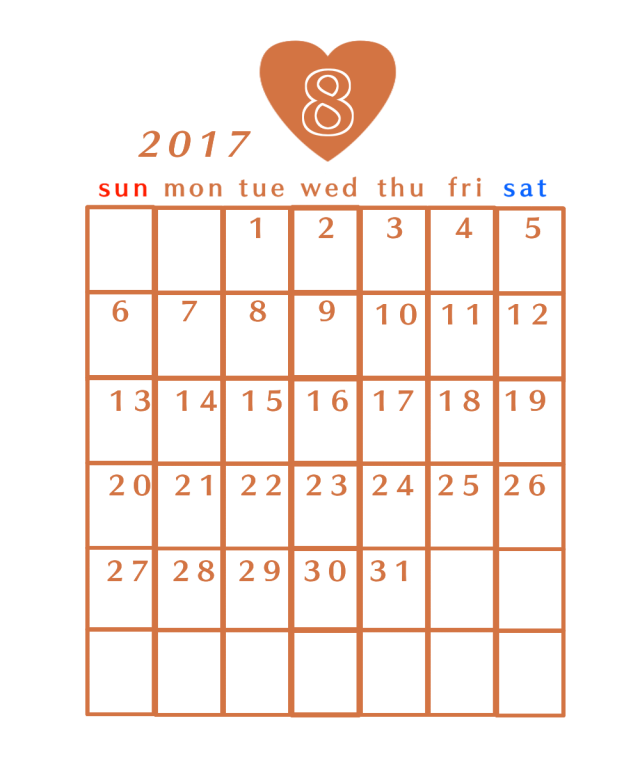 8月のカレンダーイラスト 無料イラスト素材 素材ラボ