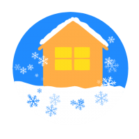 冬の家と雪の結晶…