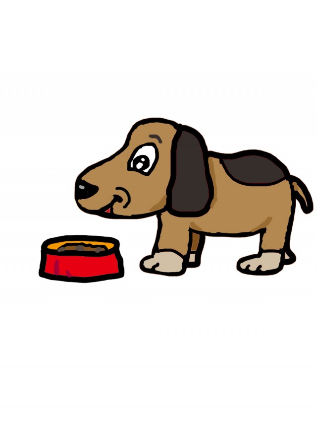 犬のイラスト ドッグフードを食べる 無料イラスト素材 素材ラボ