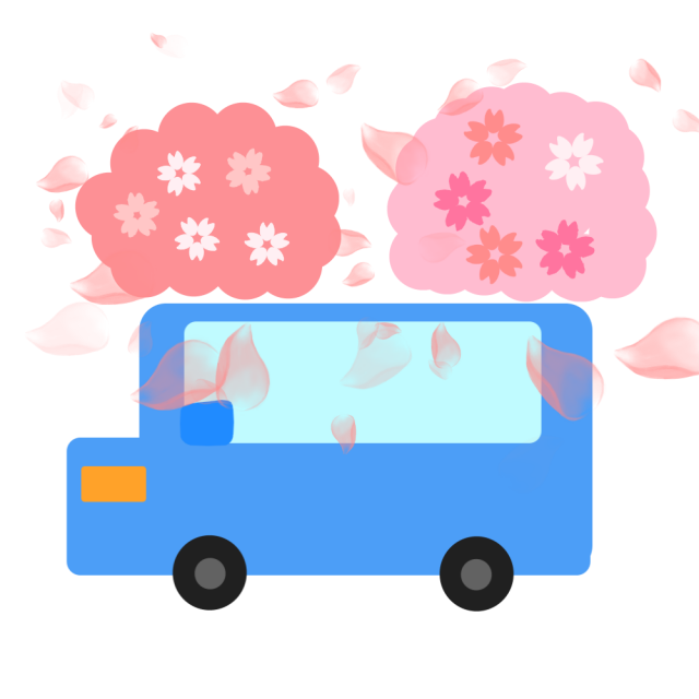 桜とドライブする車のイラスト 無料イラスト素材 素材ラボ