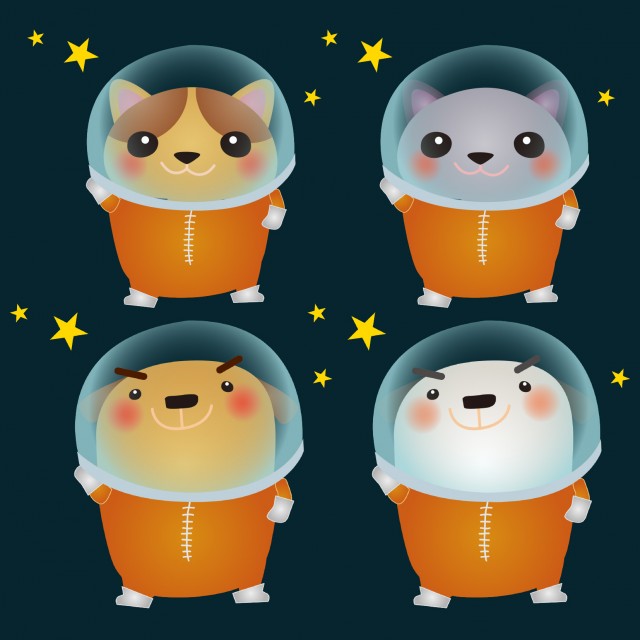 わんにゃん宇宙飛行士セット 無料イラスト素材 素材ラボ