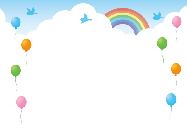 風船と虹と青い鳥フレーム 無料イラスト素材 素材ラボ