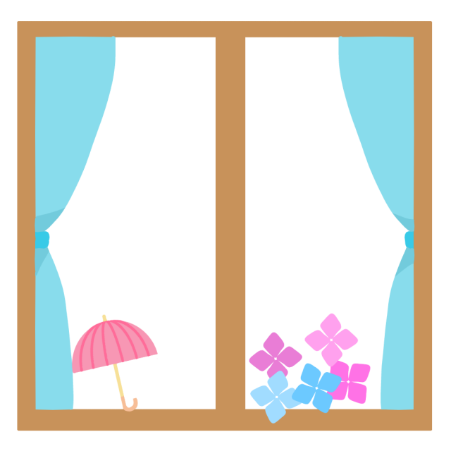 カーテンのかかった窓と傘と紫陽花のイラスト 無料イラスト素材 素材ラボ