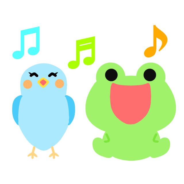 歌う小鳥とカエルのイラスト 無料イラスト素材 素材ラボ