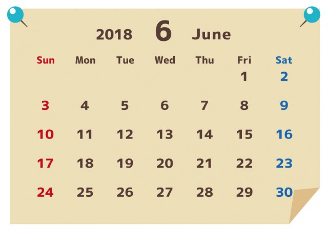 2018年カレンダー 貼り紙風 6月 無料イラスト素材 素材ラボ