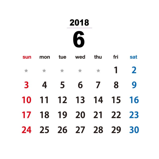 18年カレンダー シンプル 6月 無料イラスト素材 素材ラボ