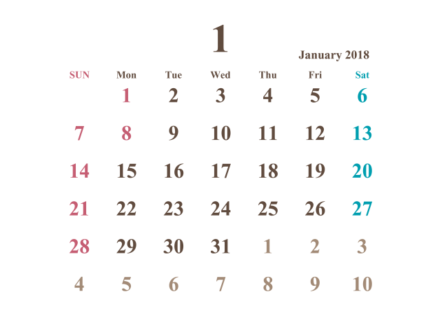 18年カレンダー 1月 シンプル 無料イラスト素材 素材ラボ
