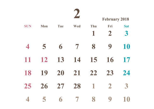 2018年カレンダー 2月 シンプル 無料イラスト素材 素材ラボ