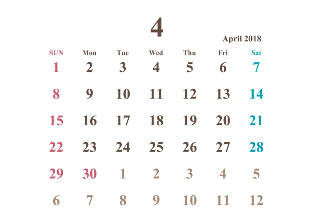 2018年カレンダー 4月 シンプル 無料イラスト素材 素材ラボ
