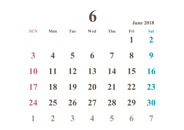 18年カレンダー 6月 シンプル 無料イラスト素材 素材ラボ