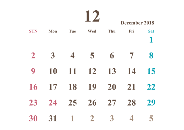 2018年カレンダー 12月 シンプル 無料イラスト素材 素材ラボ