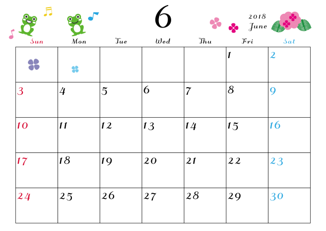 2018年カレンダー 6月 季節 無料イラスト素材 素材ラボ