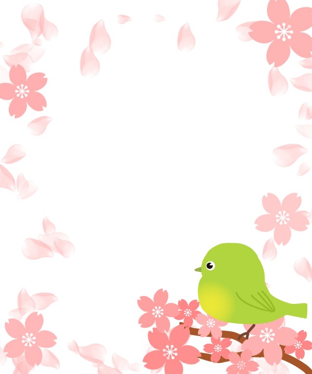 桜とウグイスの花びらフレームイラスト 無料イラスト素材 素材ラボ