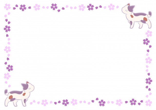 桜と三毛猫のフレーム 無料イラスト素材 素材ラボ