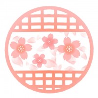 丸い窓と桜のイラ…