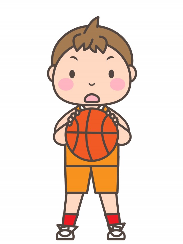 男子バスケ部 両手でバスケットボールを持つ部員 無料イラスト素材 素材ラボ