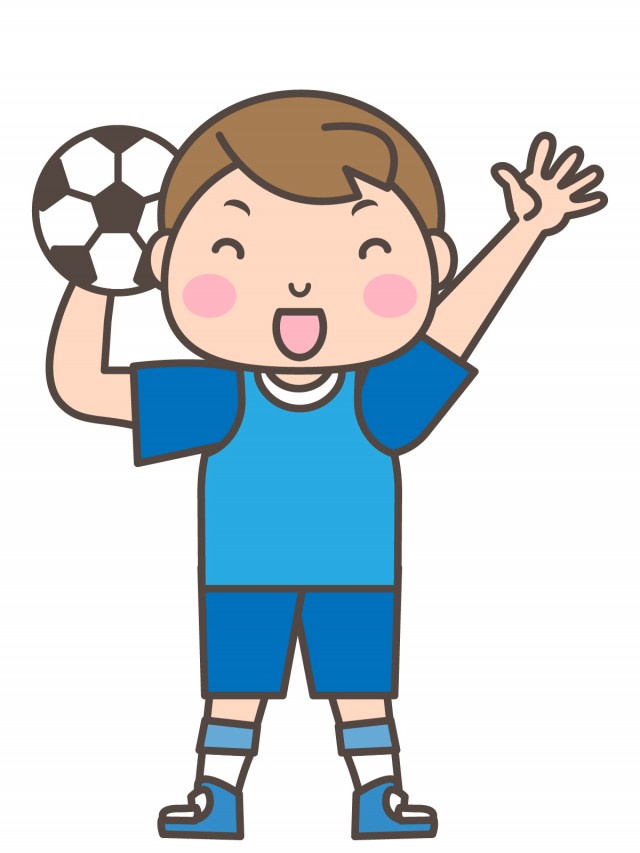 男子サッカー部 ボール持って笑顔で手を振る部員 無料イラスト素材 素材ラボ