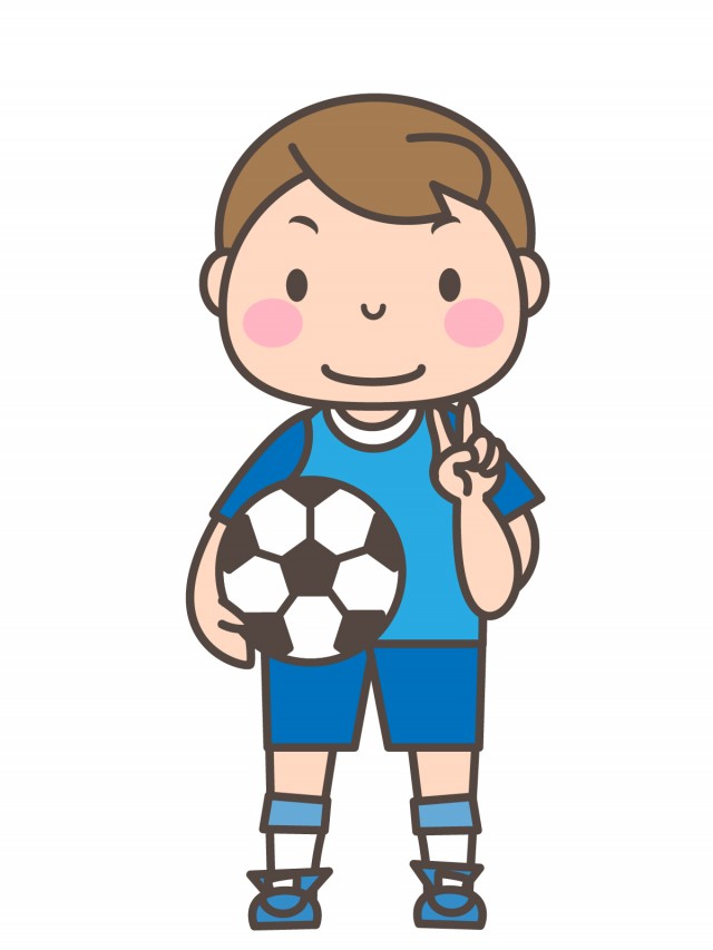 男子サッカー部 ブイサインで笑う部員 無料イラスト素材 素材ラボ