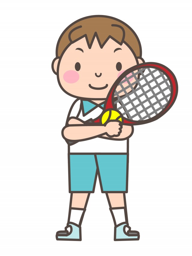 男子テニス部 両手でラケットとボールを抱える部員 無料イラスト素材 素材ラボ