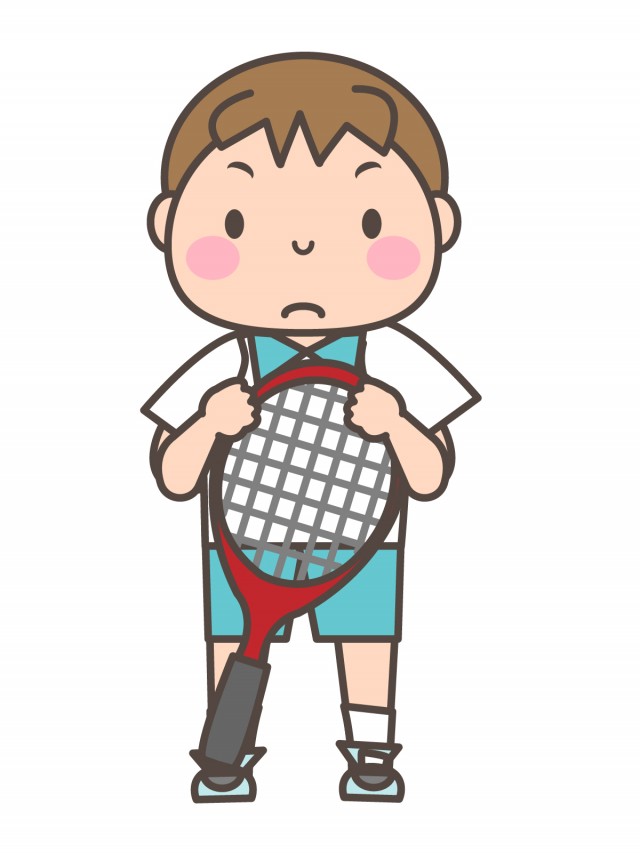 男子テニス部 テニスラケットを両手で持つ部員 無料イラスト素材 素材ラボ