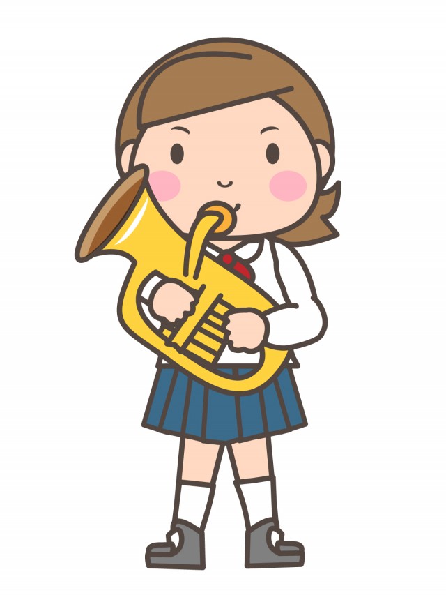 吹奏楽部 金管楽器を演奏する女子部員 無料イラスト素材 素材ラボ