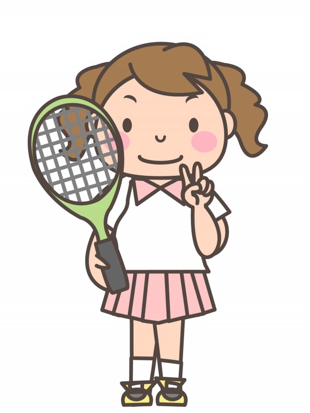 女子テニス部 ラケットを持ちブイサインする女子部員 無料イラスト素材 素材ラボ