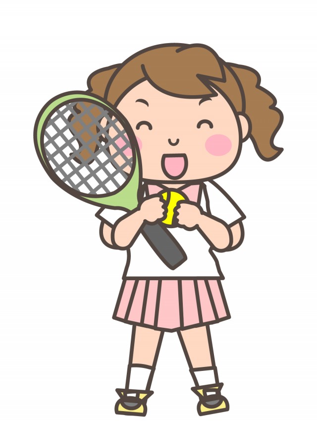女子テニス部 笑顔でラケットとボールを持つ女子部員 無料イラスト素材 素材ラボ