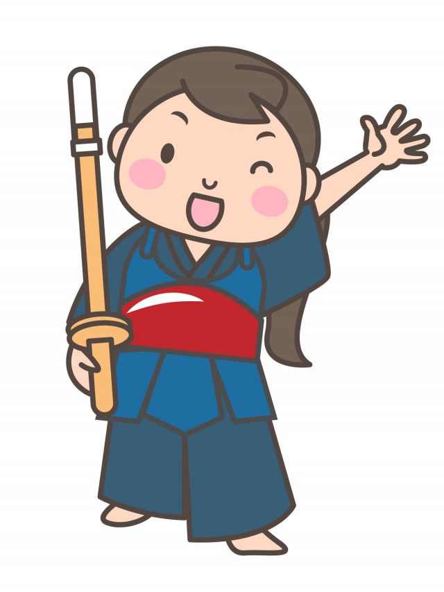 剣道部 竹刀を持ってウィンクしている女子部員 無料イラスト素材 素材ラボ