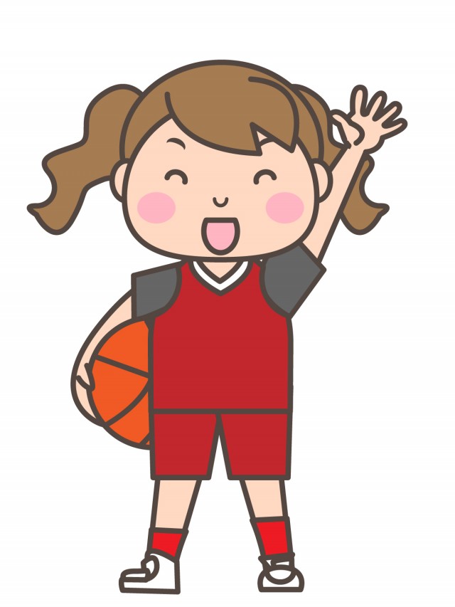 女子バスケ部 ボールを持って手を振る部員 無料イラスト素材｜素材ラボ