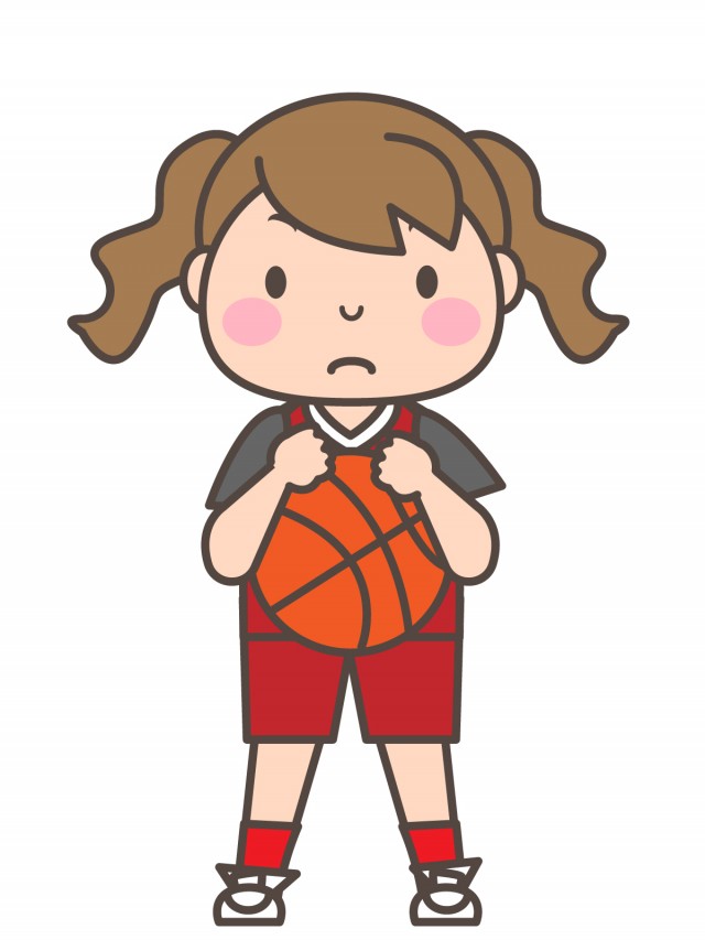 女子バスケ部 ボールをしっかり両手で持つ部員 無料イラスト素材 素材ラボ