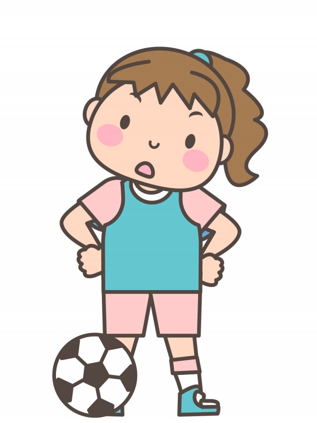 女子サッカー部 ボールを足元に置き首をかしげる部員 無料イラスト素材 素材ラボ