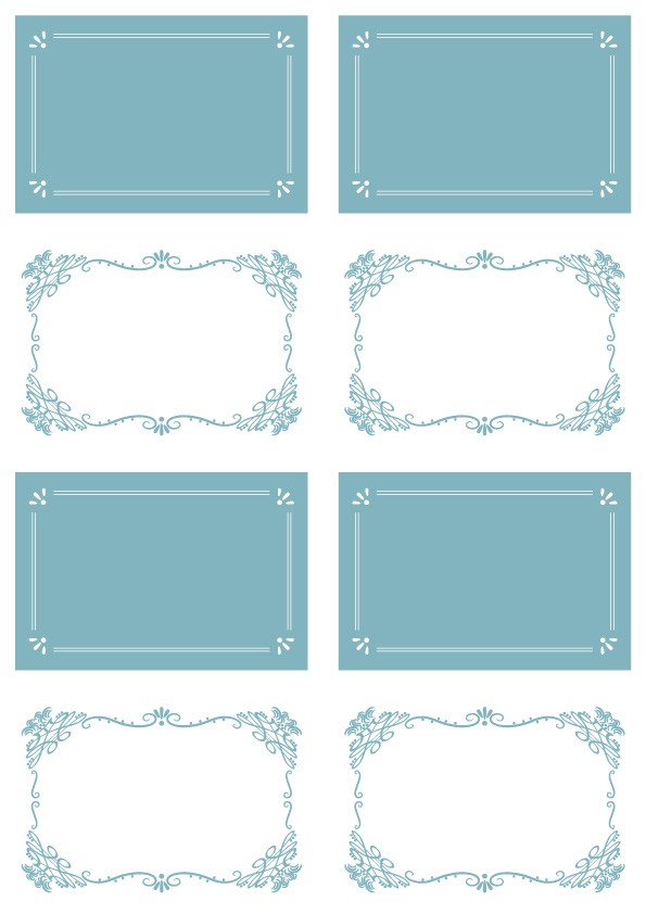 結婚式 謝恩会などの席札テンプレート アンティーク ブルー 二つ折りカード Jpg Word 無料イラスト素材 素材ラボ
