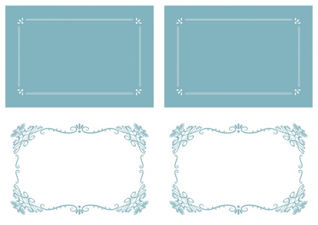 結婚式 謝恩会などの席札テンプレート アンティーク ブルー 二つ折りカード Jpg Word 無料イラスト素材 素材ラボ