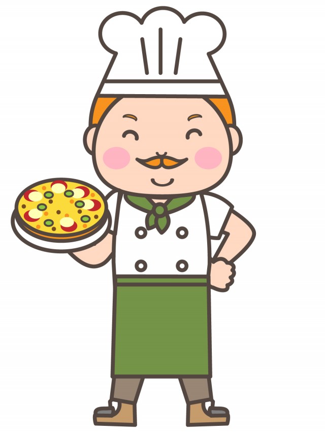 ピザを持っている笑顔のピザ職人 無料イラスト素材 素材ラボ