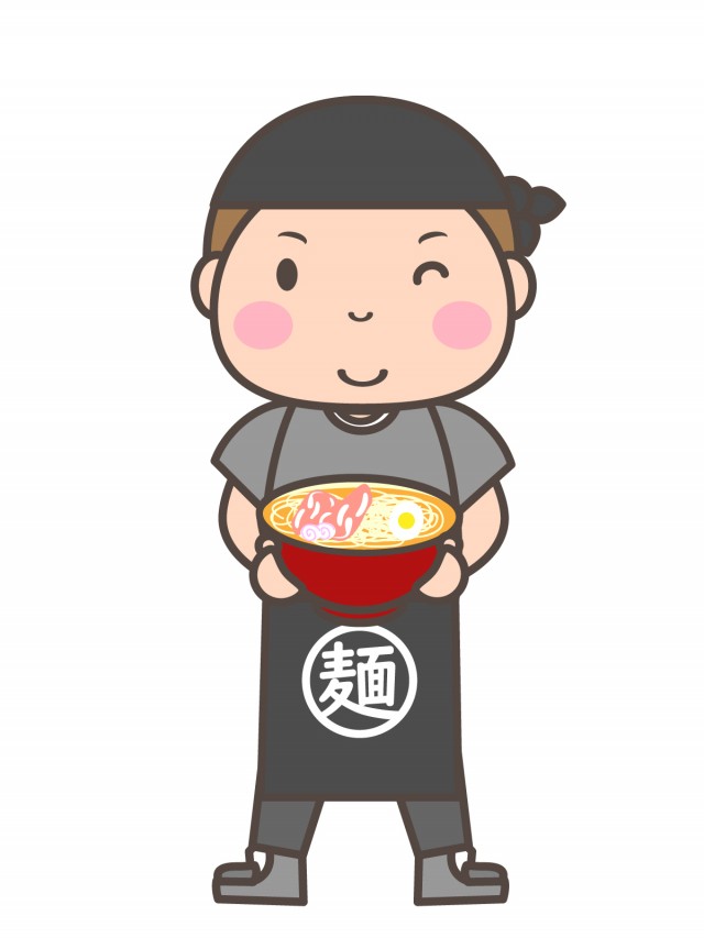 ラーメンを持ってウィンクするラーメン屋さん 無料イラスト素材 素材ラボ