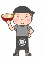 片手でラーメンを…