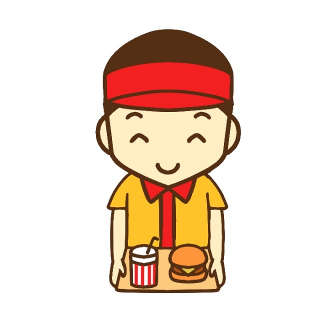 ハンバーガーとドリンクを持ったバーガーショップ店員のイラスト 無料イラスト素材 素材ラボ